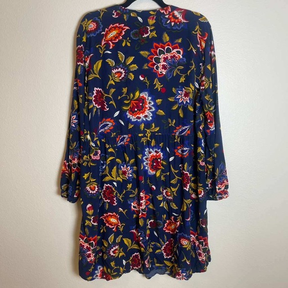 Old Navy Womens XL Navy Blue Floral Long Sleeve Boho Pleated Tunic Blouse - Picture 2 of 8